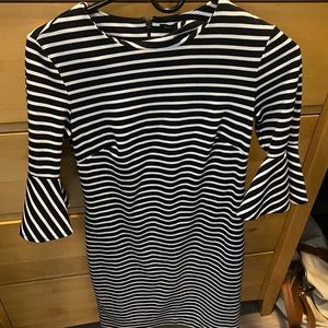 Striped midi dress with flute sleeve